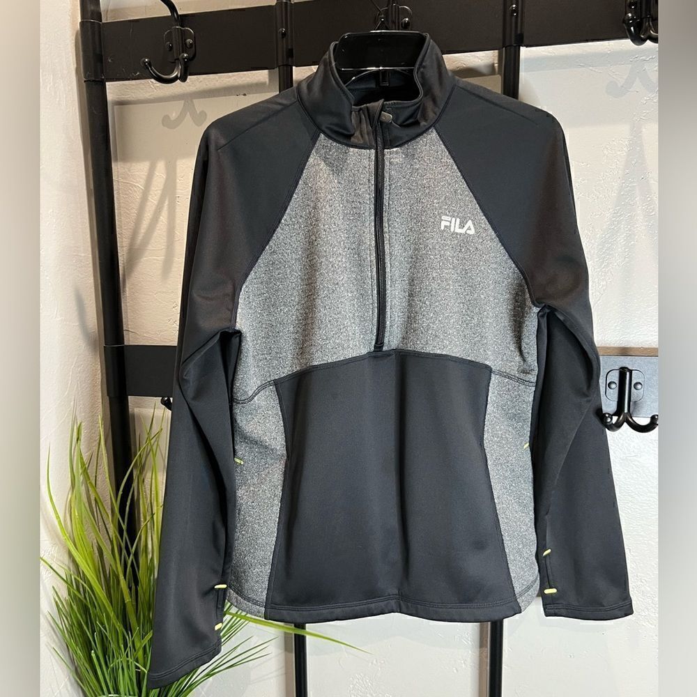 Fila quarter zip up sweater jacket two tone grey large